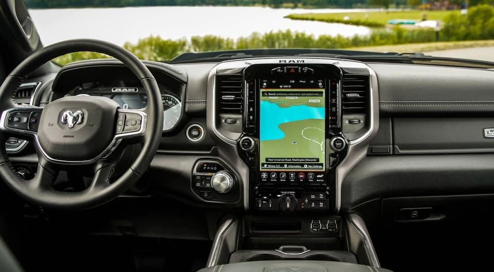 The center console and large infotainment screen in a 2021 Ram 1500.