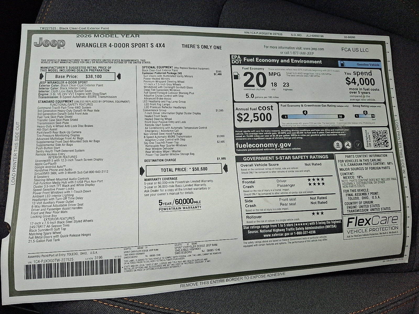 2026 Jeep Wrangler WRANGLER 4-DOOR SPORT S