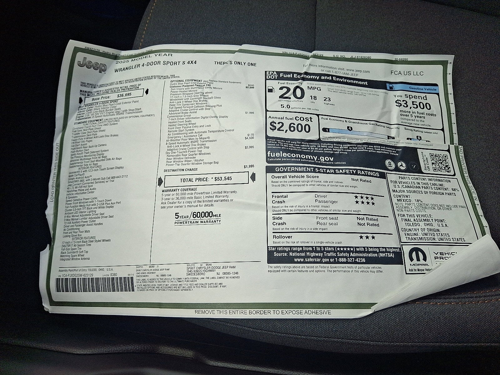 2025 Jeep Wrangler WRANGLER 4-DOOR SPORT S