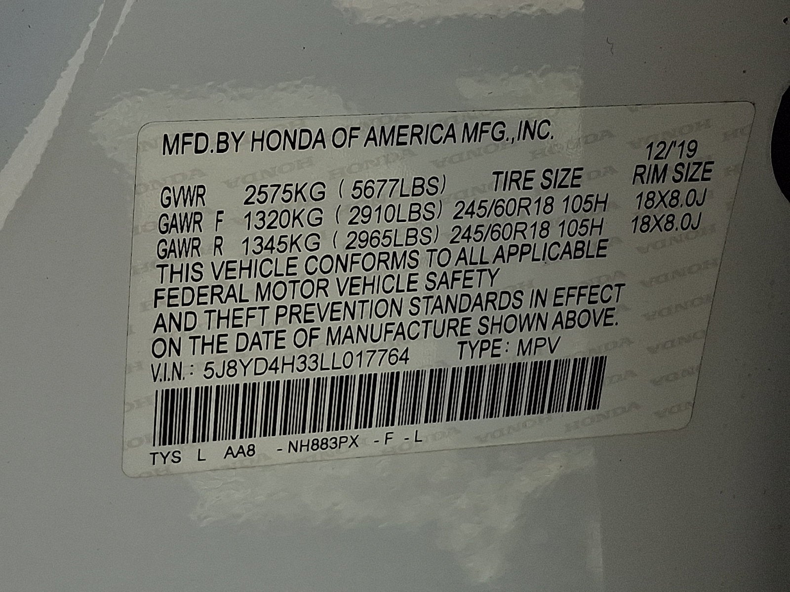 2020 Acura MDX Standard